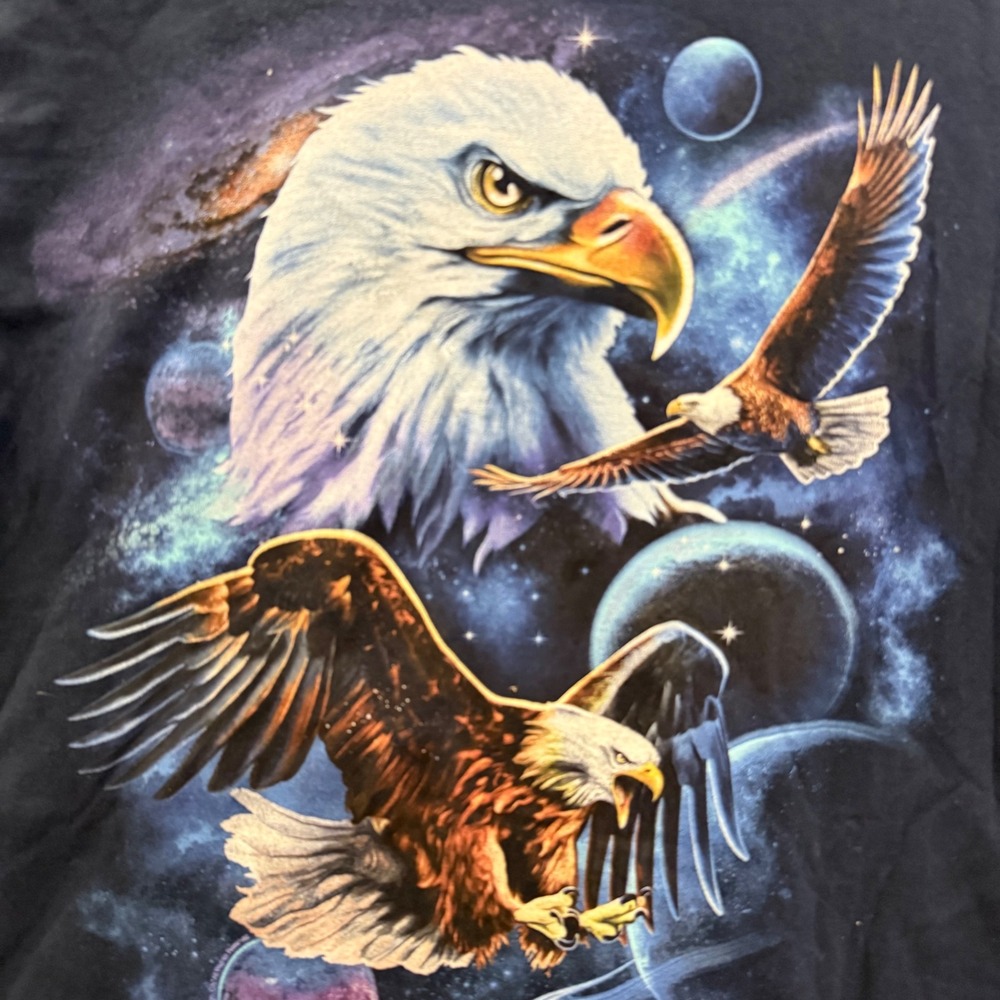 Dom Mens Graphic T-Shirt‎ Navy Blue Cosmic Bald Eagle Galaxy Space Size M